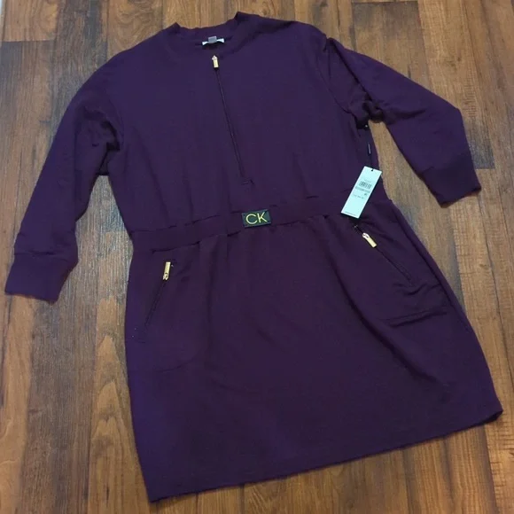 slim fit dress slacks Calvin Klein Deep Purple Bell 3/4 Sleeve Sheath Dress